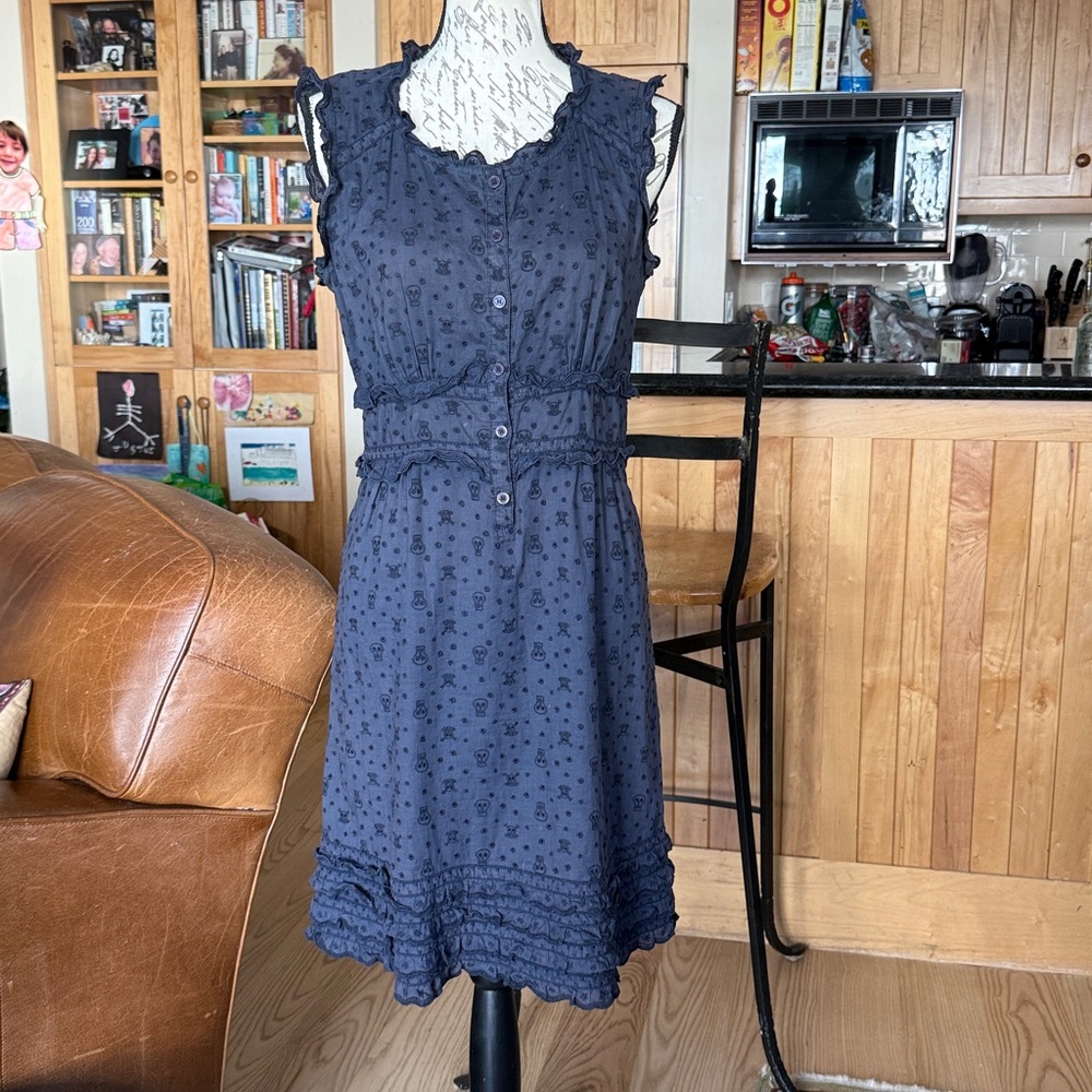 Marc by Marc Jacobs, Sugar Skull Embroidered Ruffle Midi Dress. Navy. 8